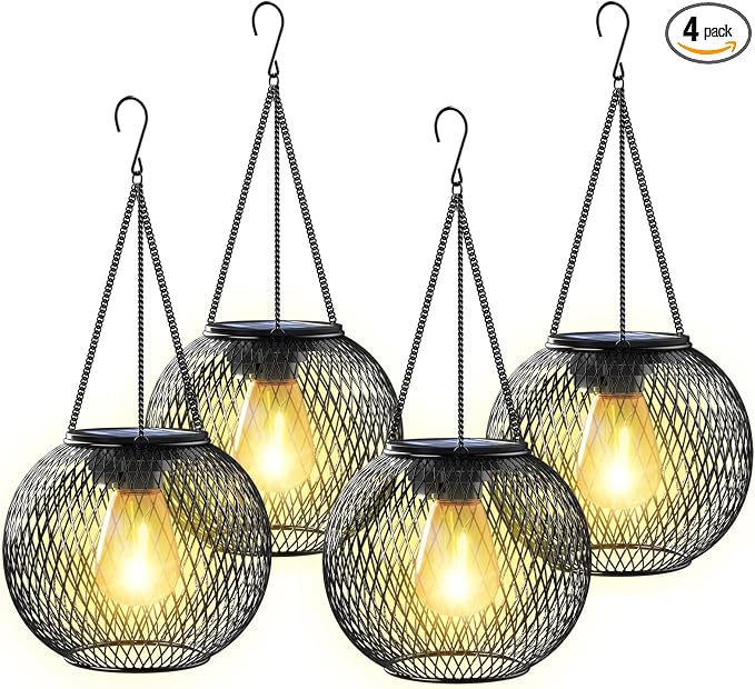 Solar Lantern Outdoor Waterproof, KagoLing Upgraded Hanging Solar Lights Outdoor Garden Decorations Decorative Lighting Solar Powered Waterproof Tree Lantern for Garden Yard Patio Pathway, 4 Pack | Hanging Solar Lights Outdoor Garden Decorations Lighti...