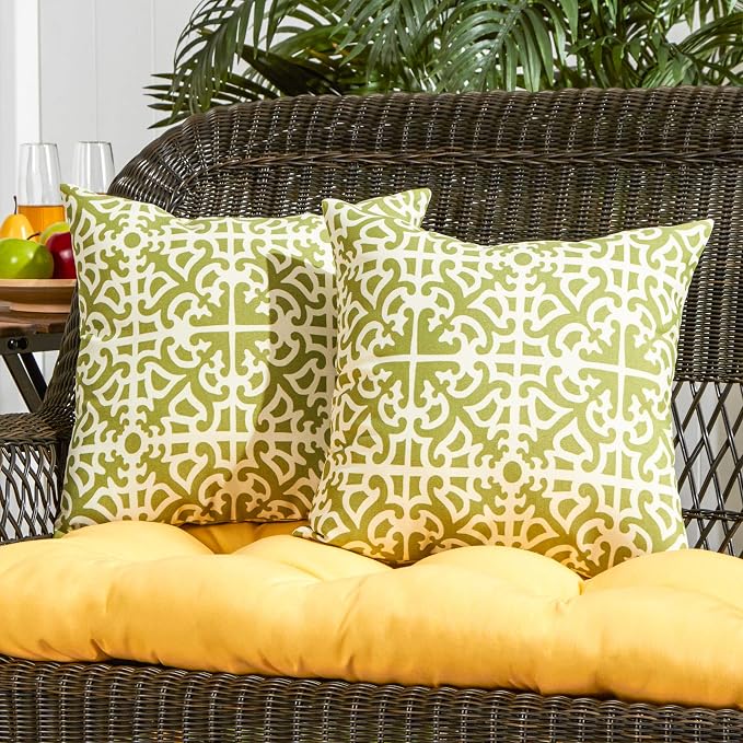 South Pine Porch Outdoor 17-inch Square Accent Pillow, Set of 2, Grass Lattice 2 Count (Pack of 2)