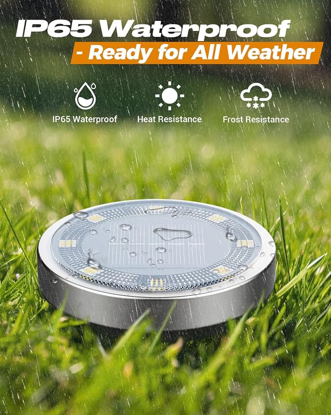 btfarm 16 Pack Solar Lights Outdoor, 8 LED Solar Ground Lights IP65 Waterproof Flat Solar Disc Light, Pathway Lights for Garden Lawn Patio Yard Path Landscape, Red