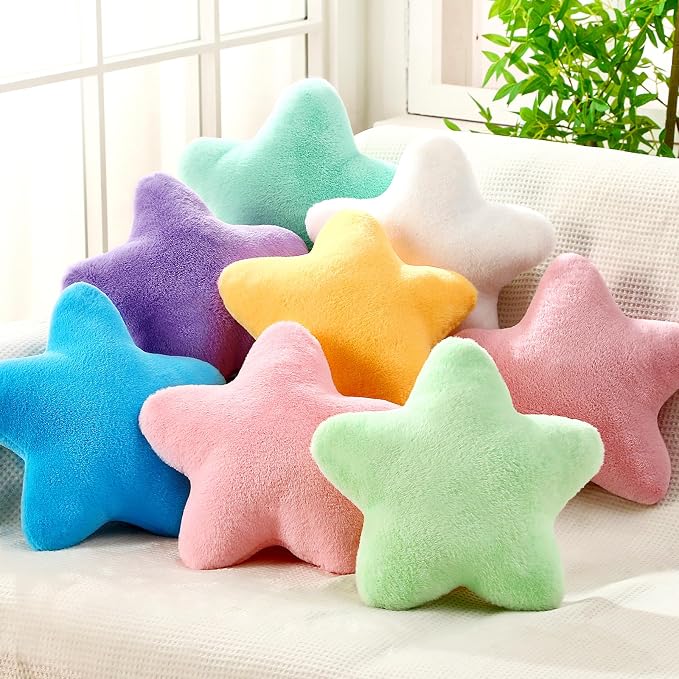 Beeveer 8 Pack Star Throw Pillow Plush for Bed Sofa Bedroom Floor,Cute | Back to School Gift Decor,Stuffed Star Shaped Pillows for School Reading Corner, Soft Plush Cushions for Sleepover Room