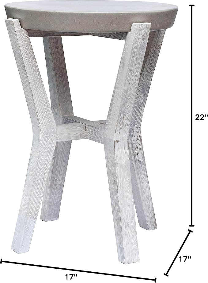 Pebble Lane Living | Bali 17" Round Tall Side Table | Cement/Wood | Gray | 1 Table