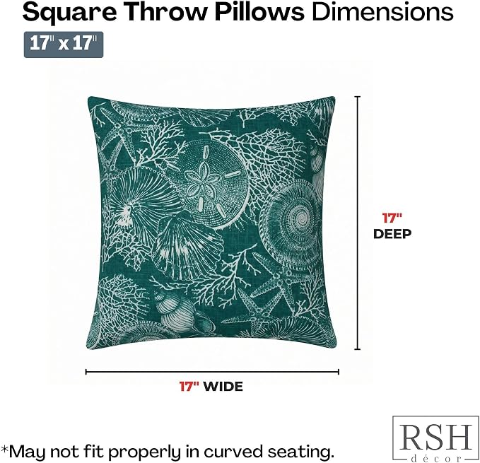 RSH DECOR Square Throw Pillows Set of 2, 17" x 17", Outdoor Pillows Waterproof, Outdoor Pillow Covers, Pillow Covers for Couch, Saltwater Atlantic, Made in USA
