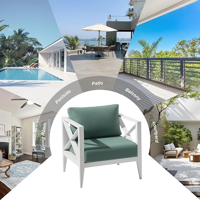 Outdoor Aluminum Patio Furniture Set, 2-Seats Patio Conversation Sofa Set with 1 Coffee Table, All Weather for Pool, Balcony, Garden-White