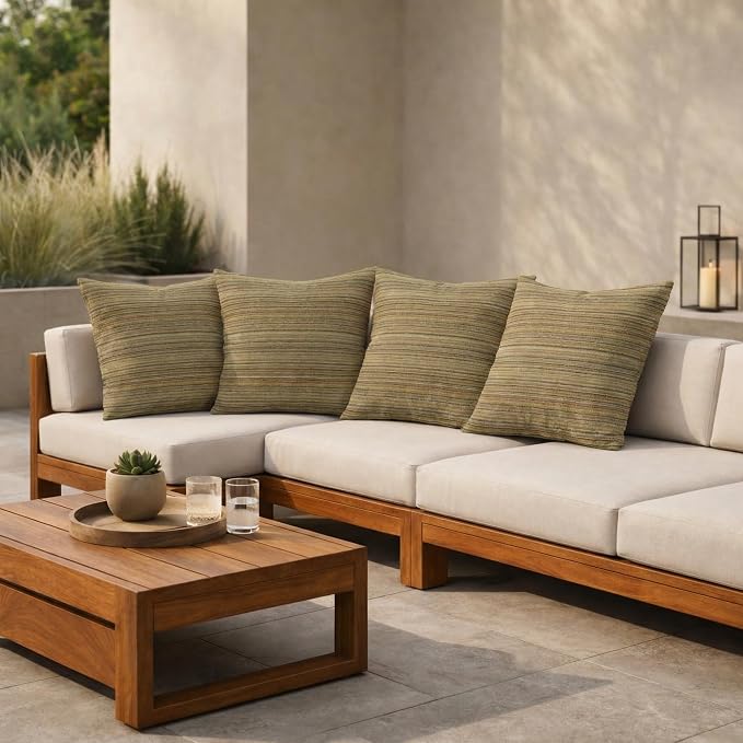 RSH DECOR: Outdura Square Throw Pillows Set of 4 | 17" x 17" | Water and Fade-Resistant Performance Fabric | Outdoor Pillow Covers with Down-Alternative Inserts | Made in USA (Moran Sonoma)