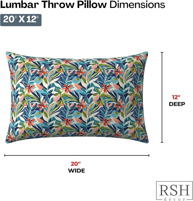 RSH DECOR: Lumbar Throw Pillows Set of 4 | 20” x 12" | All-Weather Spun Fabric | Outdoor Support Pillows for Patio Furniture | Made in USA (SOMAP Multi)