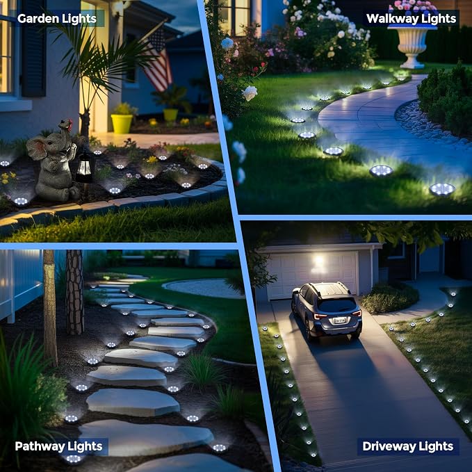 SOLPEX 20 Pack Small Solar Ground Lights, Driveway Lights Cool White | Solar Powered Pathway Lights Waterproof, Landscape Lighting for Walkway, Garden, Backyard, Patio- Black Lampshade