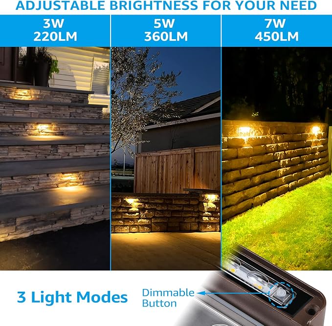 LEONLITE 4-Pack 12 Inch LED Hardscape Lighting, 3000K Warm White | LED Landscape Lighting, 12-24V Paver Light Low Voltage Retaining Wall Lights, 3W/5W/7W Dimmable Outdoor Step Lights, ETL