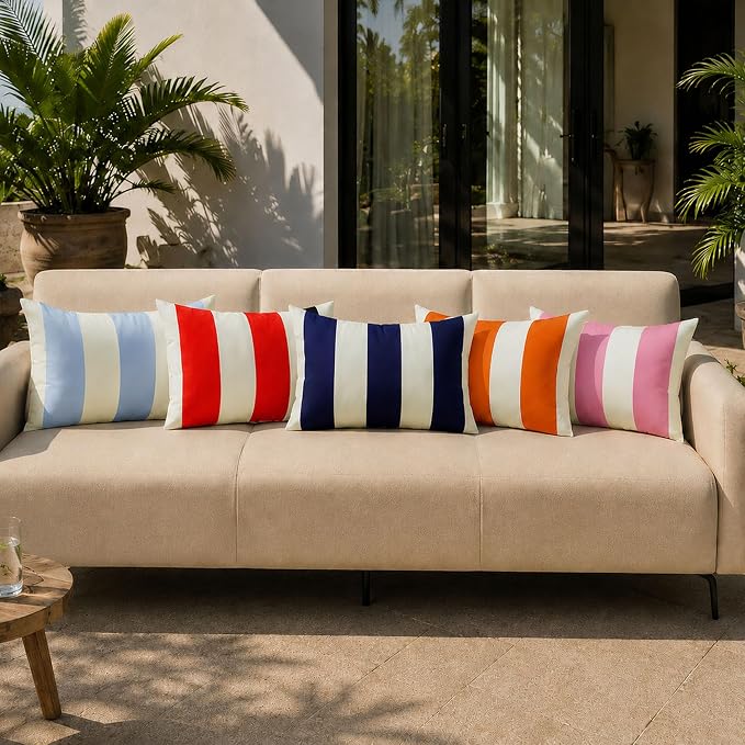 Allorry Outdoor Pillow Covers 12x20 Orange Striped Outdoor Decor JB007I12 | Striped Pillow Covers|for Spring Summer Outdoor Waterproof Garden Patio Furniture Sofa Bed Home Decor