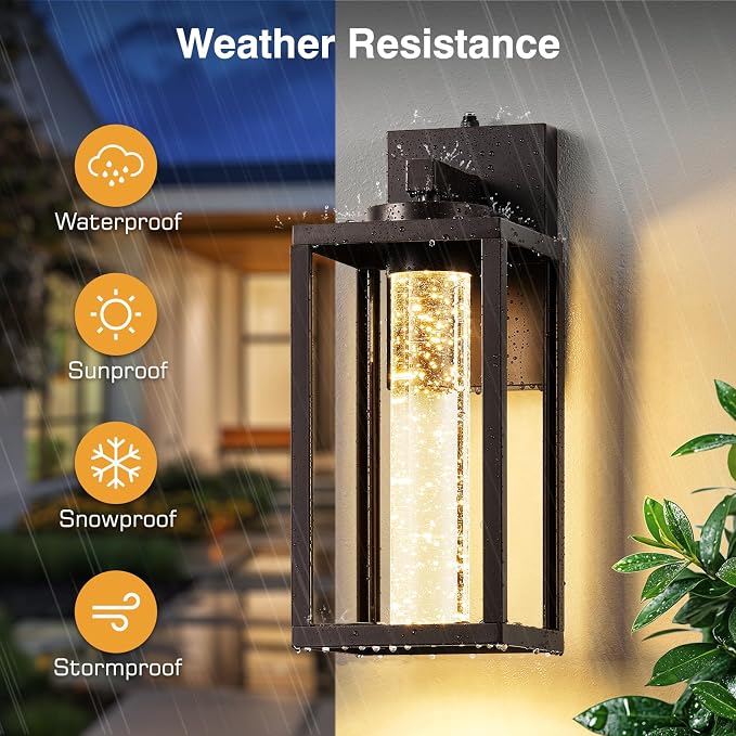 VIANIS 2 Pack Large Outdoor Porch Lights, Farmhouse Oil Rubbed Bronze Exterior Garage Lighting Fixtures Wall Mount with Integrated 10W LED Light Source, 100% Aluminum Outdoor Wall Sconce Lantern