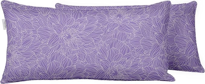 Indoor/Outdoor Polyester Fabric Lumbar Pillow Cover, All-Weather Waterproof Rectangular Cushion Case for Patio Furniture, 12 x 18 Set of 2 - Florals-80