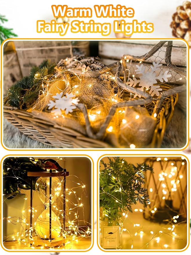 6 Pack Fairy Lights Battery Operated with Remote 33FT 100 LED Warm White | Remote Control, 8 Modes, Timer, Adjustable brightness, Waterproof Lights for Indoor Outdoor Classroom Christmas Decor