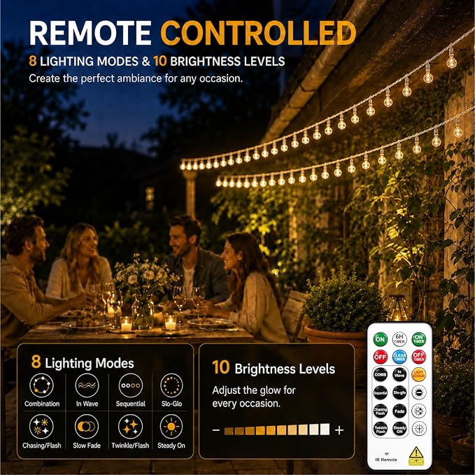 Crystal Globe String Lights 4000mAh Rechargeable Battery Operated | 33FT 100LED Outdoor Waterproof with Remote, Timer & 8 Modes,Fairy Lights for Yard Garden Patio Wedding Christmas (Warm White)