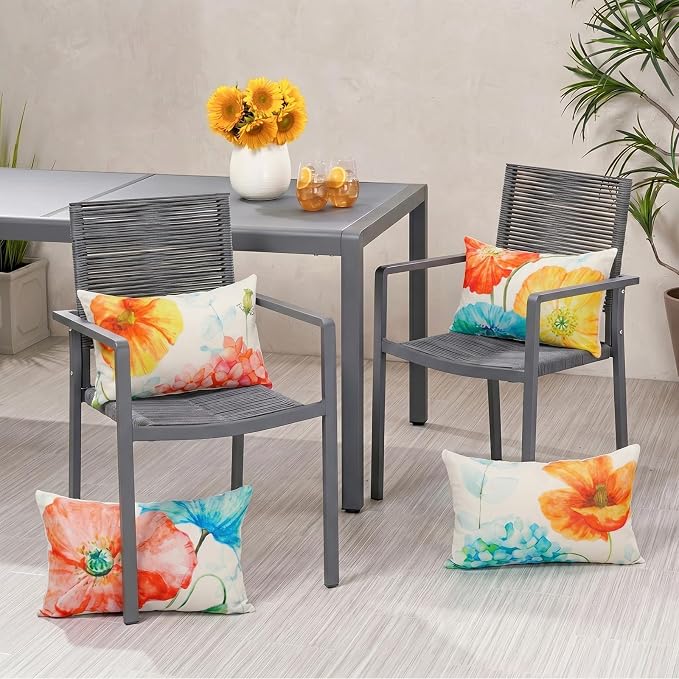 Floral Outdoor Lumbar Throw Pillow Covers Waterproof 12x20, Hydrangea Decor | Lotus Flower Decor, Waterproof, Hydrangea Pillow Covers, Set of 4, Outdoor Lumbar Pillows for Garden Porch Patio Furniture