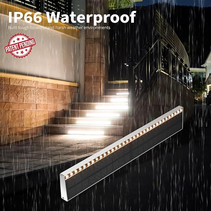 SHONELIGHTING Solar Step Lights Outside, 33 Focused LEDs, Stair Light, 2PK | Downward Lighting, High Brightness, Modular, Waterproof Aluminum, Risers, Deck, Curbsides, Planter Edges, Warm White, 3000K