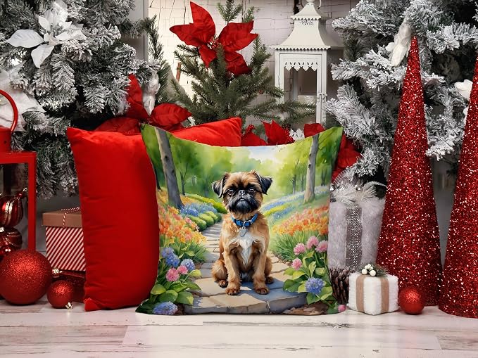 Caroline's Treasures Brussels Griffon Spring Path Throw Pillow Machine Washable, Indoor Outdoor Decorative Pillow for Couch, Bed or Patio, 14Hx14W