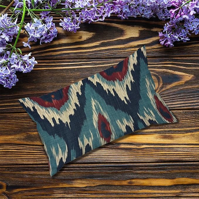 Zipped Pillow Cases for Home Decor Blue Green Red Cream Ikat Pattern Throw Pillow Cover Set of 2 Farmhouse Cushion Cover Cases for Living Room Club Home Decor 12x20in