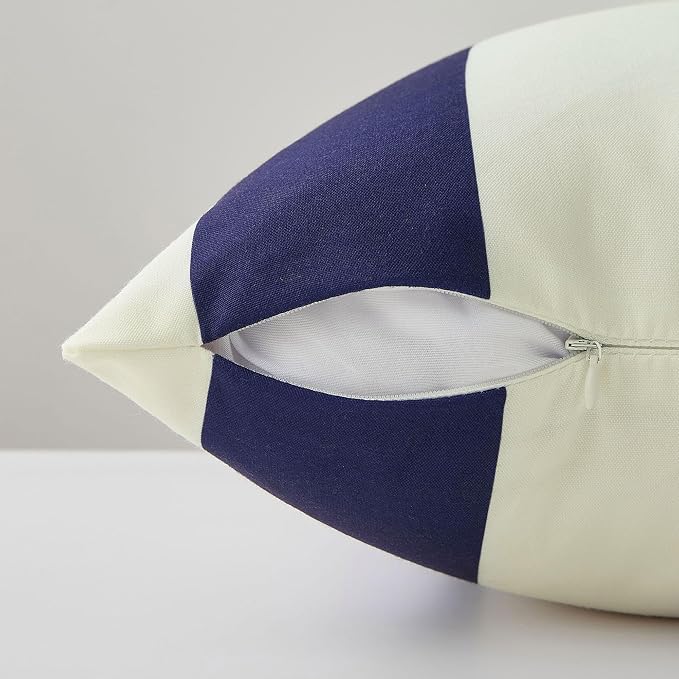 Allorry Lumbar Pillow Cover 12x20 Navy Blue Striped Decoration Throw Pillow Covers for Spring Summer Outdoor Waterproof Garden Patio Furniture Sofa Bed Home Decor JB016-A12