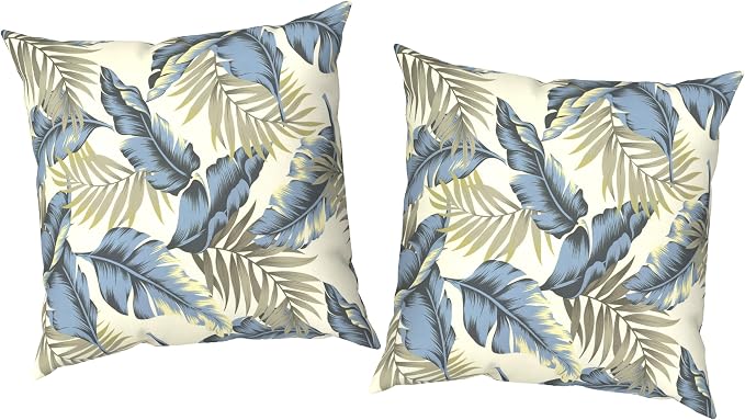 Outdoor Pillow Covers Waterproof 20x20 Inch Set of 2 Lush Palm Blue Decorative Outside Patio Furniture Cushion Cases Decor for Porch Garden