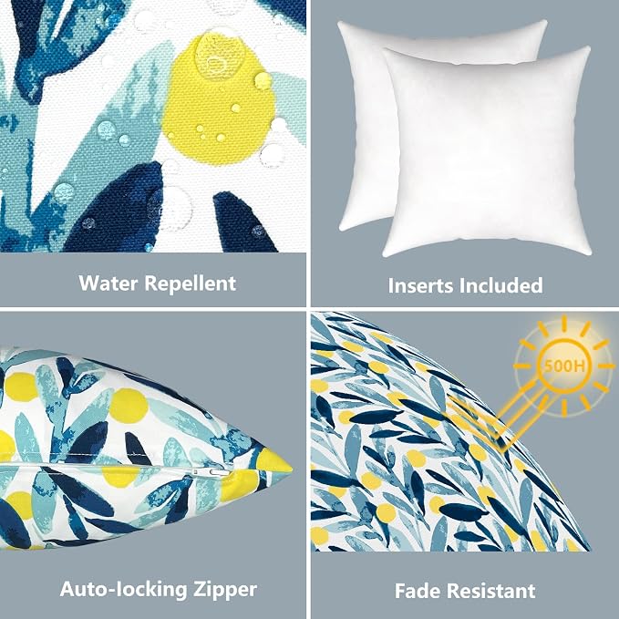 LVTXIII Outdoor Throw Pillows, Decorative Throw Pillows with Inserts, 16"x16" Square Pillows for Bed, Couch, Sofa and Patio Furniture, Set of 2, Leaves Multi