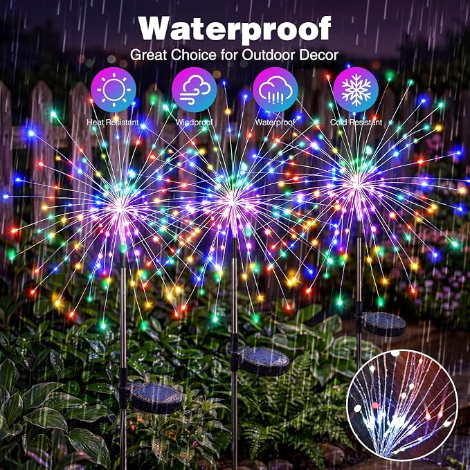 btfarm 6 Pack Solar Garden Lights Outdoor, 8 Modes Firework Lights Outside | 120LED, Waterproof Fairy Twinkle Light Solar Powered for Yard Christmas Pathway Lawn Pool Patio Decorative, Multicolor