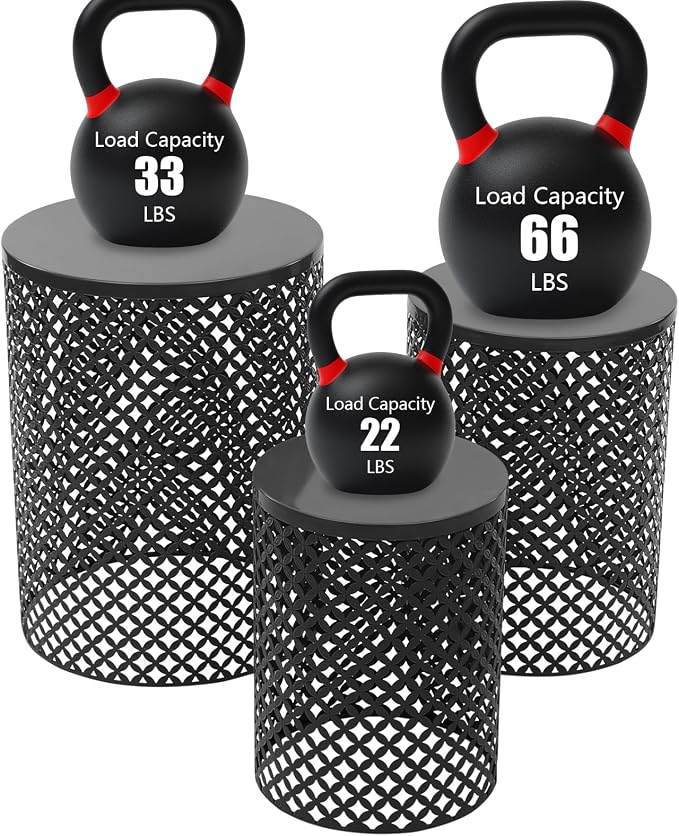 Set of 3 Outdoor Side Table, Garden Stool for Patio, Metal Accent Table Modern End Table, Patio Side Table for Garden, Balcony, Bedroom Indoor Outdoor Decorative, Jet Black