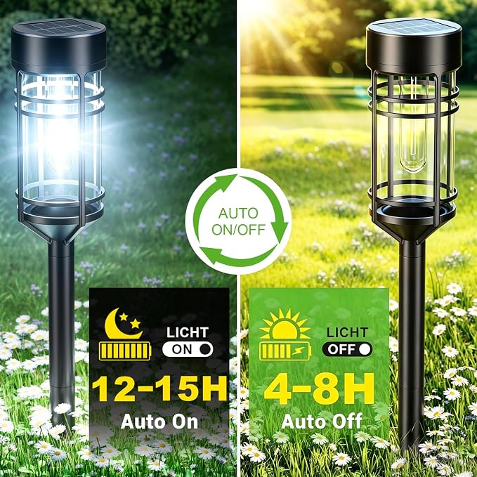 Amzarp 12 Pack Solar Garden Lights, Bright LED Solar Pathway Lights Outdoor IP65 Waterproof Rugged Shatterproof Auto On/Off for Landscape Garden Yard Walkway Driveway Lawn Lighting (6500K Cool White)