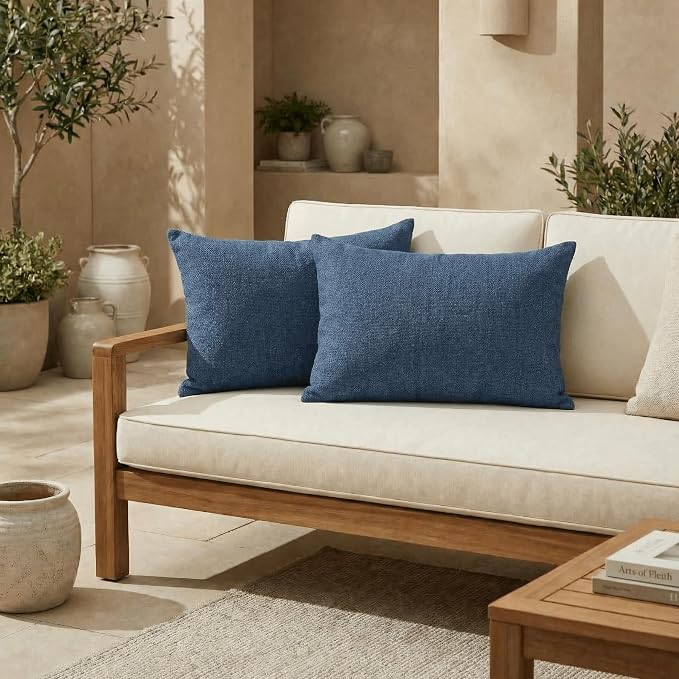 RSH DECOR: Designer Select Sunbrella Jumbo Lumbar Pillows Set of 2 | 26" x 16" | Water and Fade-Resistant Performance Fabric | Indoor Outdoor Accent Pillows | Made in USA (Sparkle Navy Denim)