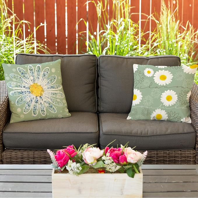 Spring Outdoor Pillow Covers Waterproof 18x18 Set of 4 Daisy Flower Farmhouse Decorative Floral Throw Pillows Covers Accent for Couch Sofa Patio Furniture Spring Home Decor