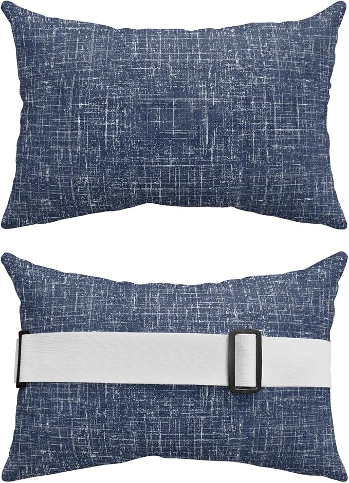 Outdoor Lumbar Pillow Set of 1, Navy Blue Waterproof Beach Headrest Pillow with Inserts, Farmhouse Vintage Blue Solid Color Modern Recliner Throw Pillows for Patio Furniture, 12 x 20