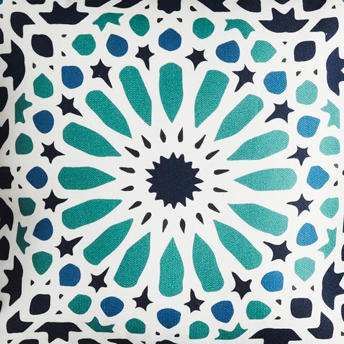 Fab Habitat Indoor/Outdoor Pillows Made from Recycled Polyester Yarn-Stain Resistant, Machine Washable, Insert Included -Tile - Patio, Deck, Living Room - Mosaic Multi Blue (18" x 18" - Set of 2)