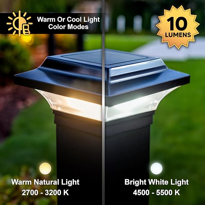 Classy Caps 2x2 Imperial Solar Post Cap - Fits 2"x2", 2.25"x2.25", & 2.5"x2.5" Deck & Fence Posts - Black Cast Aluminum - Warm/Cool Light Color Modes
