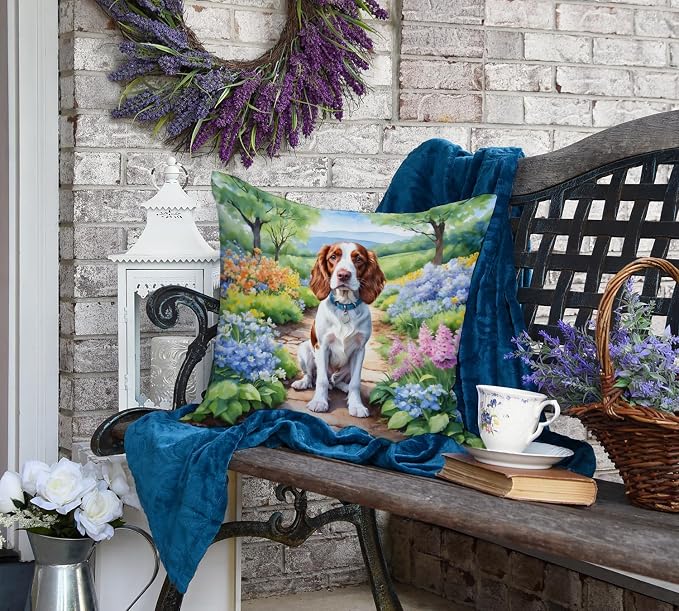 Caroline's Treasures Welsh Springer Spaniel Spring Path Throw Pillow Machine Washable, Indoor Outdoor Decorative Pillow for Couch, Bed or Patio, 18Hx18W