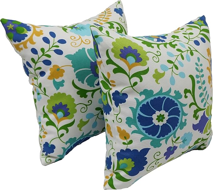 Blazing Needles Outdoor Floral Throw Pillow, 17", Sahalie Opal, 2 Count