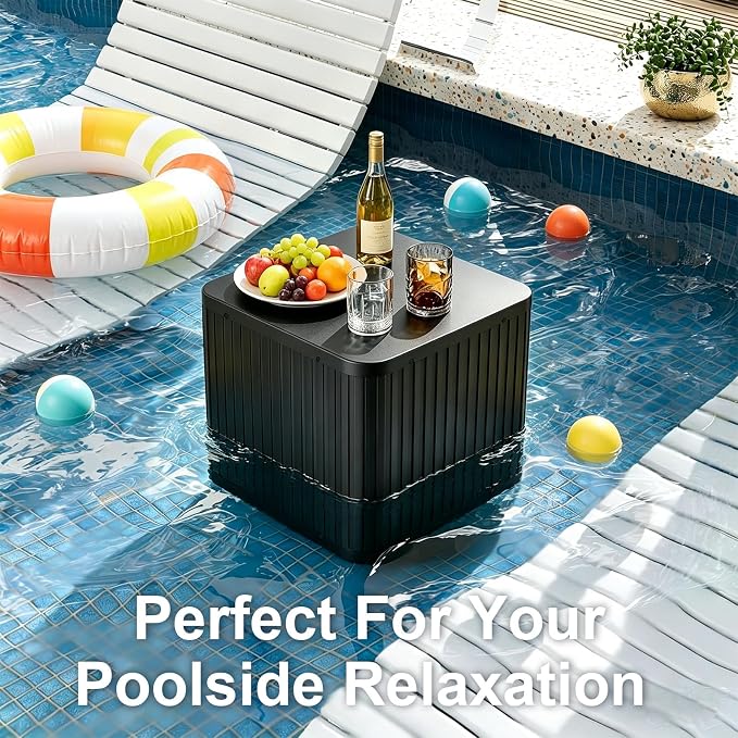 2-in-1 Umbrella Side Table – 16.54" Outdoor Patio Table with Fillable 15 Gal Water/Sand Base, Fits 1.5" Pole, UV Resistant for Pool, Deck, Garden (Black)