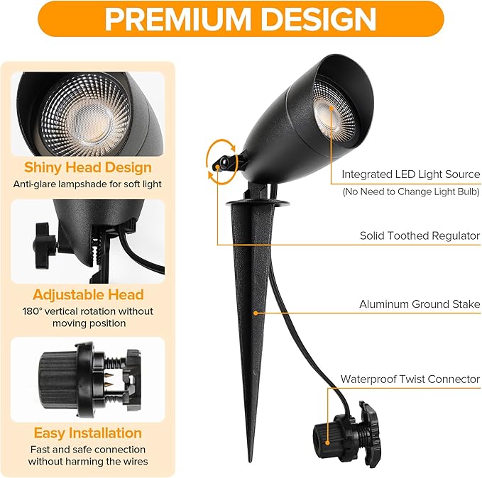 LUTEC 12V Low Voltage Landscape Lighting, Die-cast Aluminum Spot Lights with Connectors, IP65 Waterproof Outdoor Landscape Spotlights, 5W 550LM Warm White 3000K for Tree Garden Yard Pathway, 4 Pack