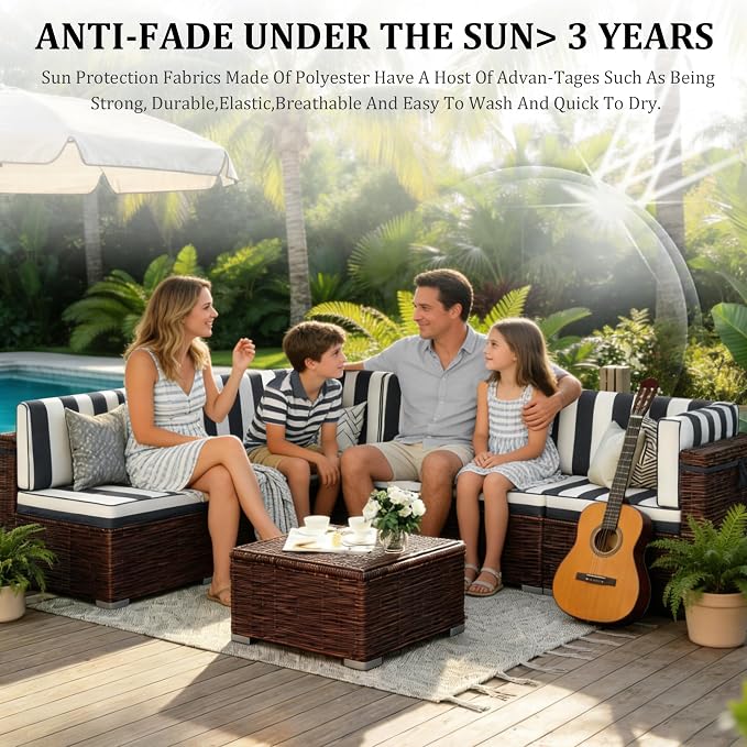 14pc Waterproof Outdoor Couch Cushions for 6 Seat Patio BlackStripe | Water-resistant, UV-resistant,14pc High-Density Foam Replacement Cushions for 6-Seat Outdoor Sectional Furniture