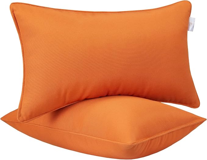 JMGBird Outdoor Lumbar Pillow 12x20 Outdoor Pillow Insert Included | Orange Outdoor Pillows Waterproof Outdoor Throw Pillows for Patio Furniture