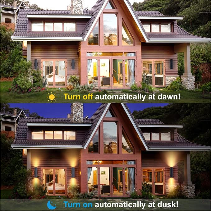 DAKAFUL Dusk to Dawn Outdoor Lighting Sensor Wall Lights 1 Pack, 12W 2700K Integrated LED Cylinder Up Down Lights Outdoor, IP65 Waterproof Aluminum Wall Sconce Exterior Wall Light for Porch Patio etc.