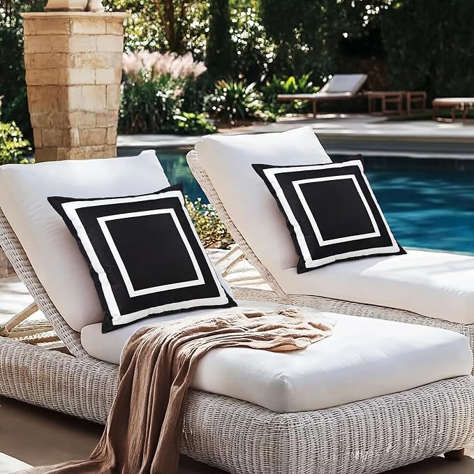 Pyonic Outdoor Waterproof Throw Pillow Covers 18 X 18 Inches Black and White Geometric Modern Pillow Covers for Patio Garden Porch Set of 2