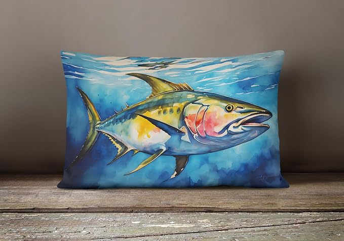 Caroline's Treasures DAC2844PW1216 Yellowfin Tuna Throw Pillow Machine Washable, Indoor Outdoor Decorative Pillow for Couch, Bed or Patio, 12HX16W