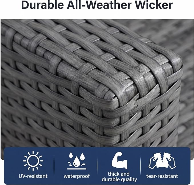7 Piece Wicker Patio Furniture Set with 6" Thick Cushions, High Back Wicker Swivel Rocker Chairs, All Weather Conversation Set for Porch Deck Backyard Poolside (Beige)