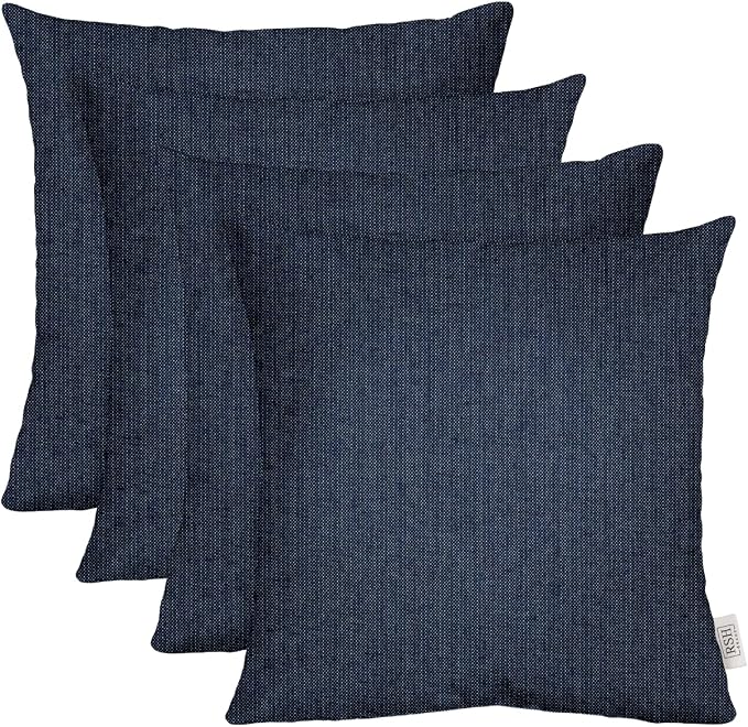 RSH DECOR: Sunbrella Square Throw Pillows Set of 4 | 17" x 17" | Water and Fade-Resistant Performance Fabric | Outdoor Pillow Covers with Down-Alternative Inserts | Made in USA (Spectrun Indigo)