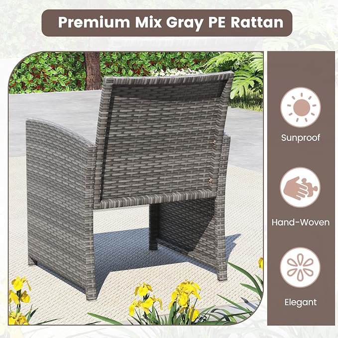 HAPPYGRILL 4 Piece Rattan Wicker Patio Conversation Set, Outdoor Furniture with Chair Loveseat Table & Cushion, for Backyard Porch Balcony (1, Navy)