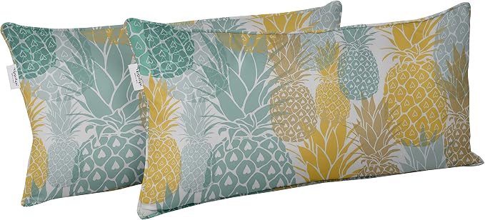 Indoor/Outdoor Polyester Fabric Lumbar Pillow Cover, All-Weather Waterproof Rectangular Cushion Case for Patio Furniture, 12 x 24 Set of 2 - Pineapple-62
