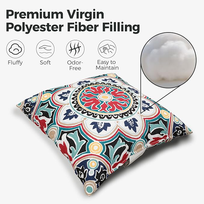Volans 18" x 18" Outdoor Throw Pillows with Inserts Pack of 4, Waterproof Square Toss Pillows for Backyard, Bed, Couch, and Patio Furniture, Colorful Mandala