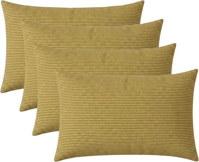 RSH DECOR: Jumbo Lumbar Throw Pillows – Set of 4 | 26" x 16" | Indoor Outdoor Use for Patio Furniture | Water & Fade-Resistant | Includes Down-Alternative Inserts | Made in USA (Luca Rib Pecan)