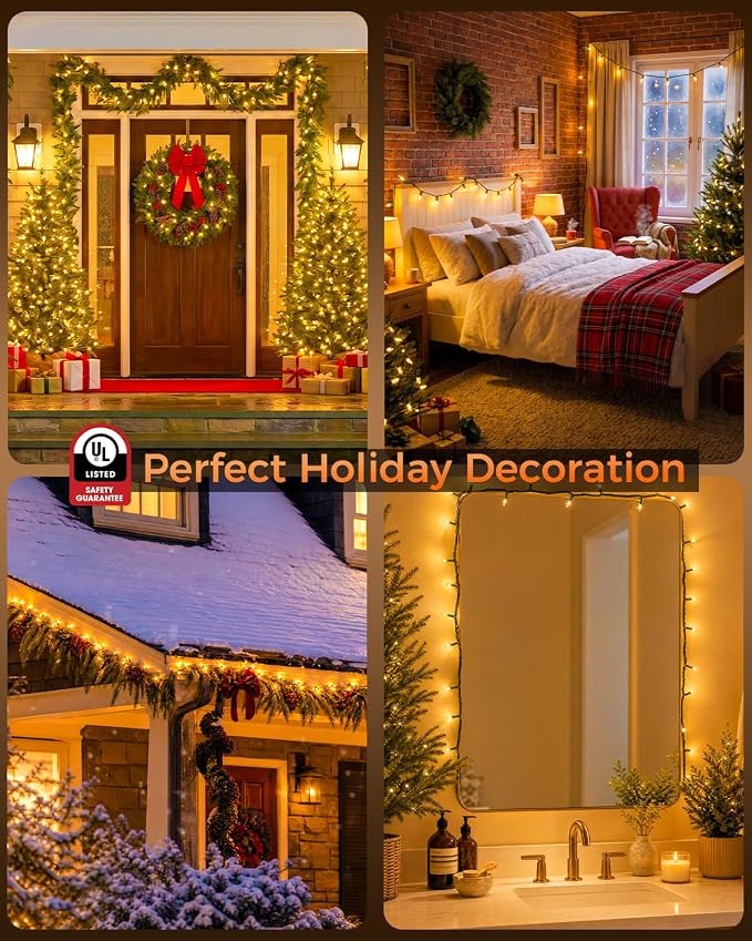 Clear Christmas Lights Warm White, 100 LED 26FT, LED Bulbs, 30000+hrs Long Lifespan, UL Approved, Waterproof Mini String Lights for Outdoor Indoor Christmas Tree Garland Patio Yard Holiday