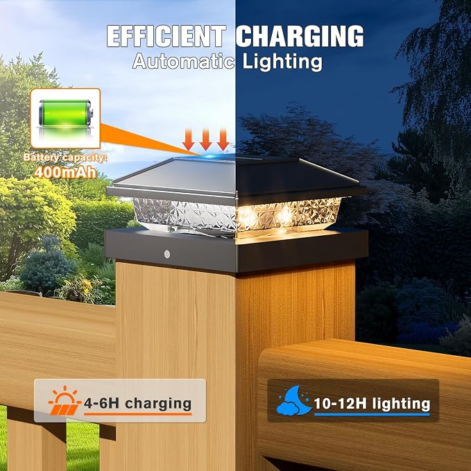 Solar Post Cap Lights,4x4 Post Solar Light,Warm White,12 Pack Black | Fence Post Solar Lights for 4x4 Post Caps Wood Vinyl, IP64 Waterproof Solar Post Lights Outdoor, Solar Deck Post Lights