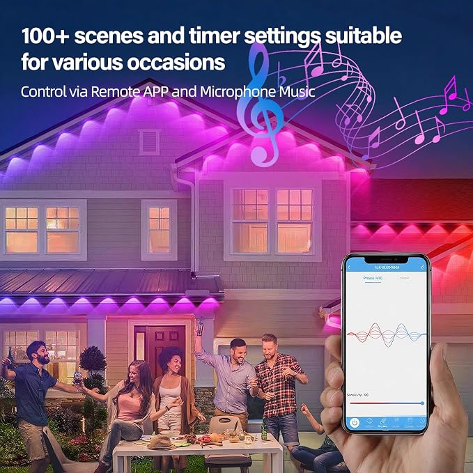 AHAWILL IP67 Permanent Outdoor RGB Lights for Halloween Decor(100ft) | Waterproof outdoor string eaves lights with remote&APP, 100ft 48led,Accent Lighting for Christmas Decor