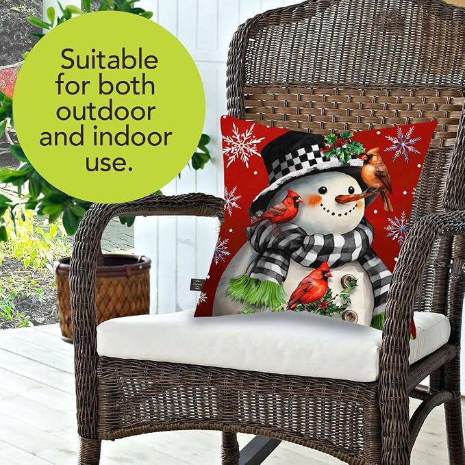 Briarwood Lane Winter Indoor/Outdoor Pillow 17x17 Snowman with Cardinals for Winter Pillow